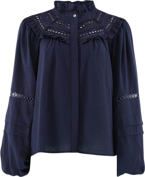 CONTINUE Sienna emb Kvinde Navy Blue Langærmede Bluser Str S - hos Magasin