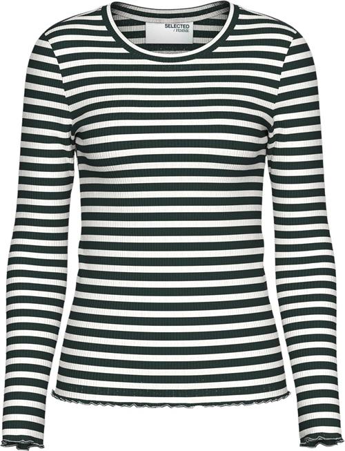 Se Selected Femme Slfanna LS Crew Neck TEE STR Noos Kvinde Scarab/w Snow White Stripes Langærmede T-shirts Regular Fit Str S - hos Magasin ved Magasin