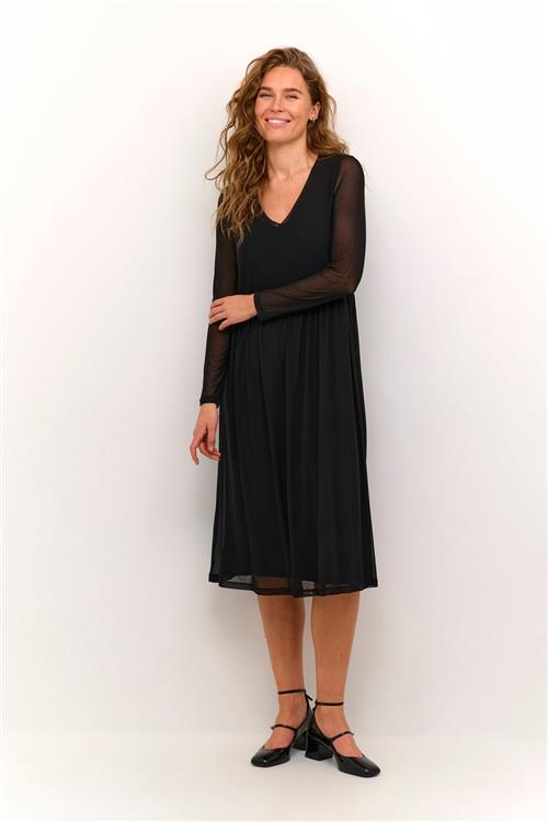 Culture Cumelida Vneck Dress Kvinde Black Midi Kjoler Str XS - hos Magasin