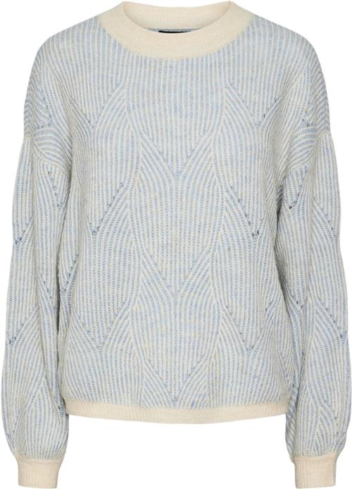 Se Pieces Pcjenna LS Oneck Knit Noos BC Kvinde Whitecap Gray/faded Denim Sweaters Regular Fit Str M - hos Magasin ved Magasin