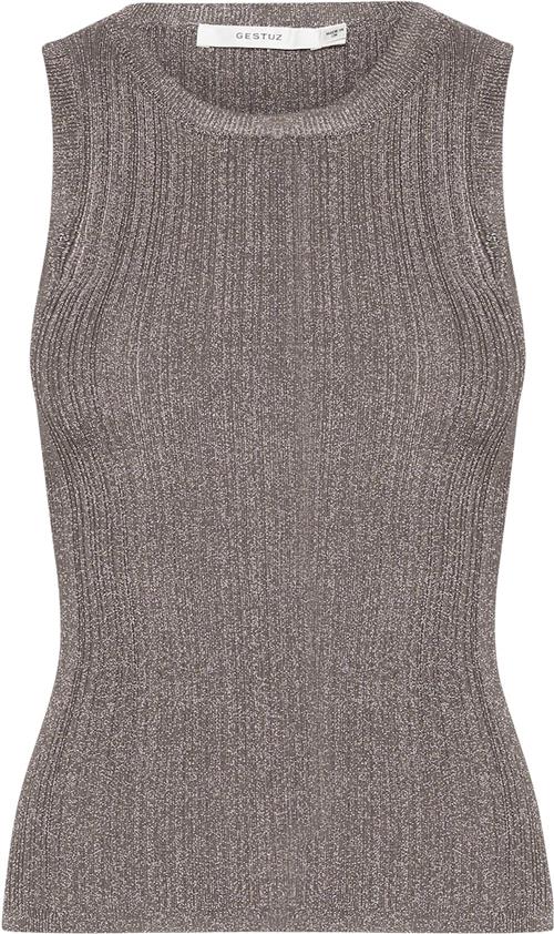 Gestuz Silvigz rib sl top Kvinde Warm Grey Metallic Toppe Str L - hos Magasin