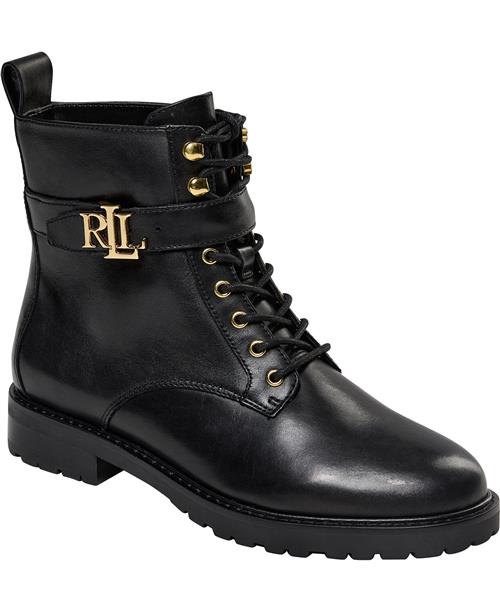 Lauren Ralph Lauren Eldridge Burnished Leather Boot Kvinde Sort Snørestøvler Str 36 - Bomuld hos Magasin