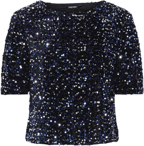 Se Pieces Pckam SS TOP BC Kvinde Black/bellweather Sequins Toppe Regular Fit Str S - hos Magasin ved Magasin