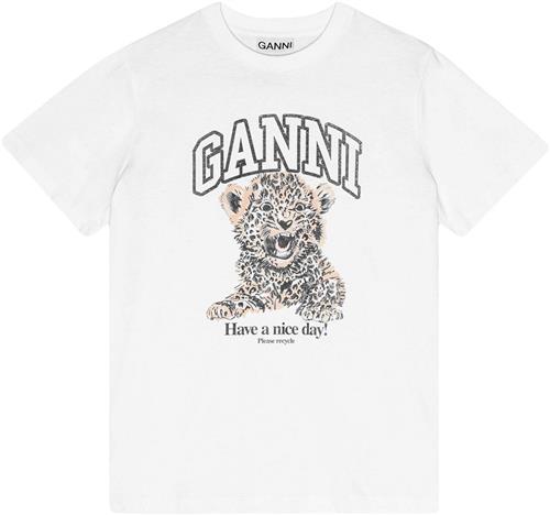 Ganni Basic Jersey Leopard Relaxed Tshir Kvinde Leopard Kortærmede T-shirts Str L - hos Magasin