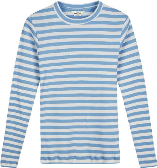 Se Mads Nørgaard - Copenhagen 2x2 Cotton Stripe Tuba Tee LS Kvinde Alaskan Blue/white Alyssum Langærmede T-shirts Str XXL - hos Magasin ved Magasin