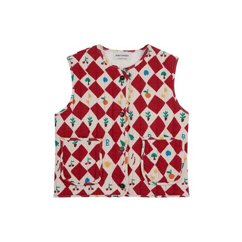 Bobo Choses Harlequin Mønstret Quiltet Vest Rød | Rød | 8-9 years