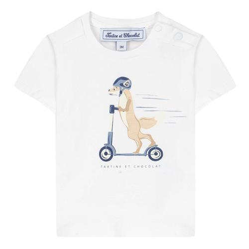 Tartine et Chocolat T-Shirt i White med Fox på Scooter | Hvid | 18 months