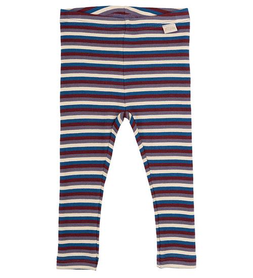 Se Petit Piao Leggings - Rib - Modal - Dark Cherry Multi Stripe ved KidsWorld