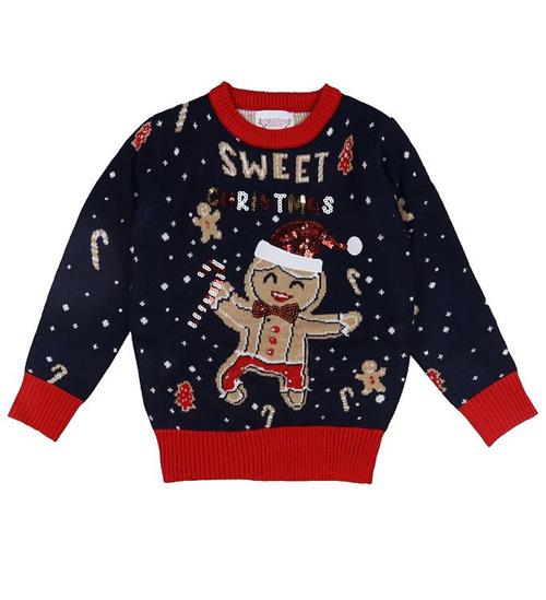 Se Jule-Sweaters Bluse - Cute Cookie Man - Strik - BlÃ¥ ved KidsWorld