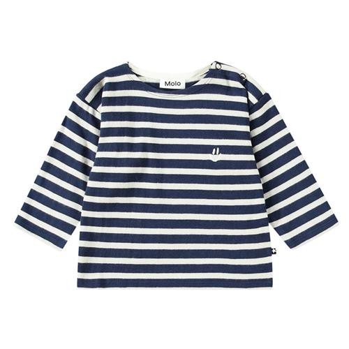 Se Molo GOTS Edarko Stribet Langærmet T-shirt Oceanic | Marine blå | 98 cm ved Babyshop