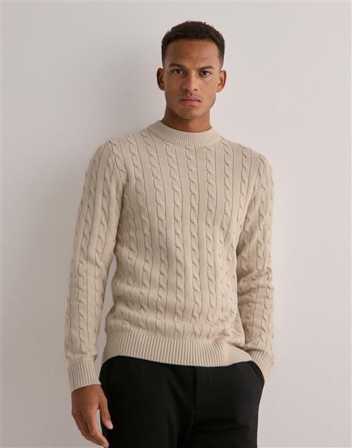 Selected Homme Slhryan Structure Crew Neck Striktrøjer Beige