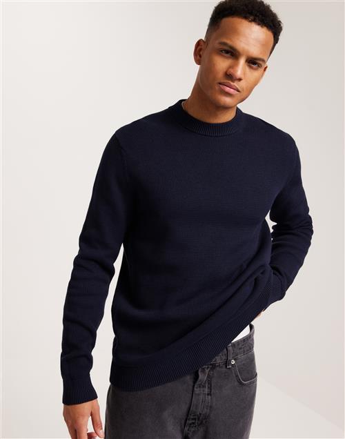 Selected Homme Slhdane Ls Knit Structure Crew Neck Striktrøjer Blå