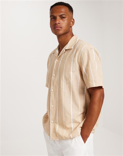 Selected Homme Slhrelaxnew-Linen Shirt Ss Resort Hørskjorter Ternet/Stribet