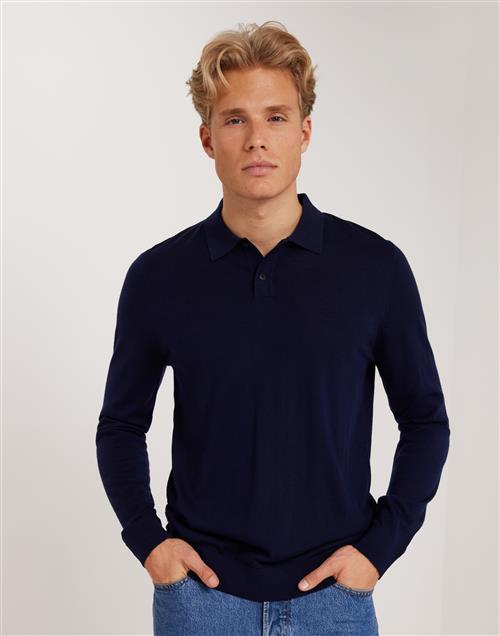 Selected Homme Slhtray Ls Knit Merino Polo Noos Striktrøjer Blå