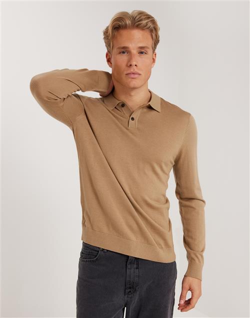 Selected Homme Slhtray Ls Knit Merino Polo Noos Striktrøjer Brun