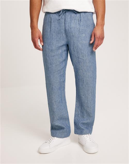 KnowledgeCotton Apparel FIG loose linen pants - GOTS/Vegan Hørbukser Blå