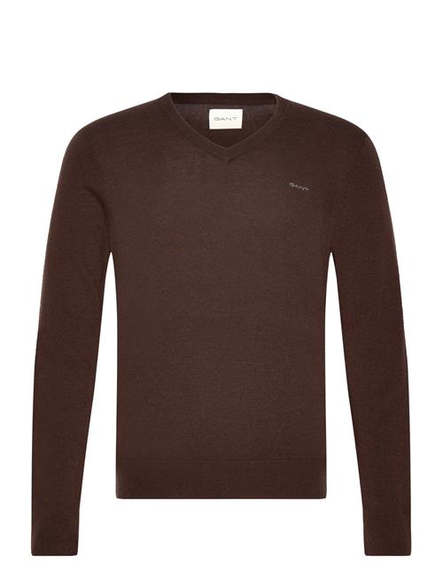 Se GANT Extrafine Lambswool V-Neck GANT Brown ved Booztlet