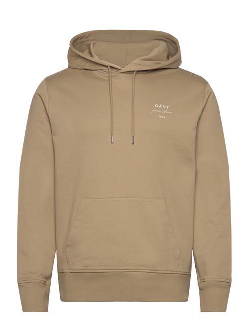 Se GANT Logo Script Hoodie GANT Khaki ved Booztlet