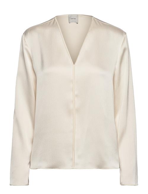 Calvin Klein Hammered Satin V Neck Ls Blouse Calvin Klein Cream