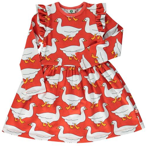 Småfolk Dress with geese Grenadine Dressm Tennis Kleid Grenadine | Rød | 4-5 years