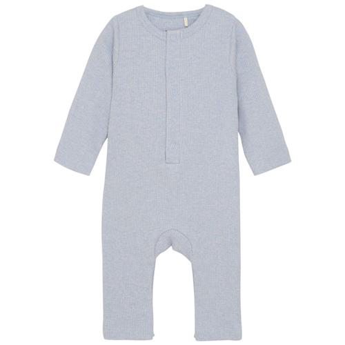 Se Fixoni Romper LS Mélange Rib Zen Blue Rib Romper Zen Blue Rib Romper | Blå | 92 cm ved Babyshop