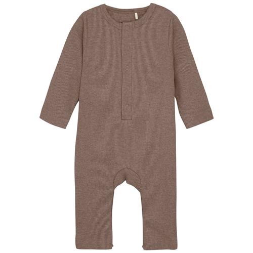 Se Fixoni Romper LS Mélange Rib Deep Taupe | Brun | 56 cm ved Babyshop