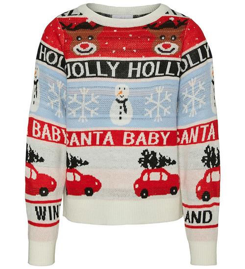 Se Vero Moda Girl Bluse - Strik - VmHolly Jollyflakes - Birch/Artwo ved KidsWorld