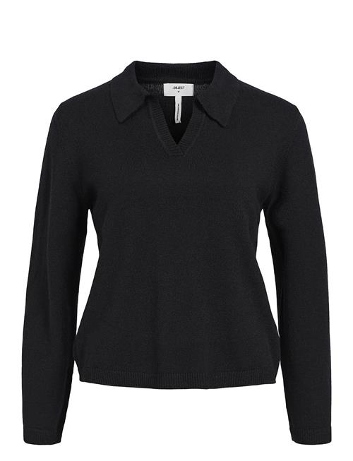 Se Object Objthess L/S V-Neck Knit Polo Noos Object Black ved Booztlet