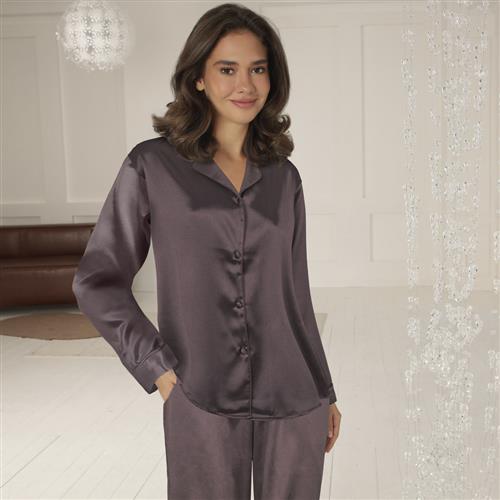 Lady Avenue Satin Long Sleeve Pyjamas Pyjamassæt Str L - Bomuld hos Magasin