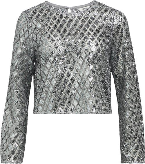 Object Objgitte LO L/S TOP 136 Kvinde Asphalt/silver Sequins Toppe Loose Fit Str M - hos Magasin