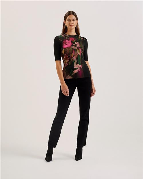 Ted Baker Floene Printed Skinny Fit Top Kvinde Black Toppe Str S /2 - hos Magasin