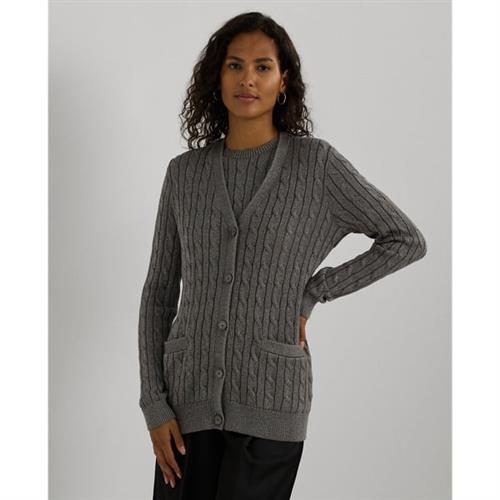 Se Lauren Ralph Lauren CMB Ctn/br Ryn/lrxls Cardigan Kvinde Deco Pewter Cardigans Str XS - hos Magasin ved Magasin