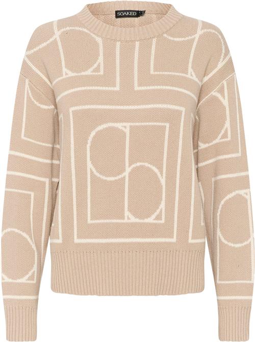 Soaked in Luxury Slcabba Pullover LS Kvinde Plaza Taupe Monogram Sweaters Str L - hos Magasin