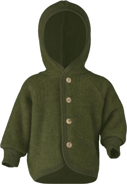 Engel Natur Hooded Jacket, With Wooden Buttons, IVN Best Reed Mélange Str 86-92 - Mã¸Rk Grã¸N Fleece hos Magasin