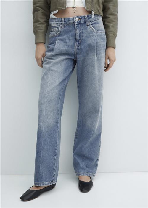 MANGO Straight Pleated Jeans Kvinde Open Blue Straight Jeans Str 44 - Denim hos Magasin