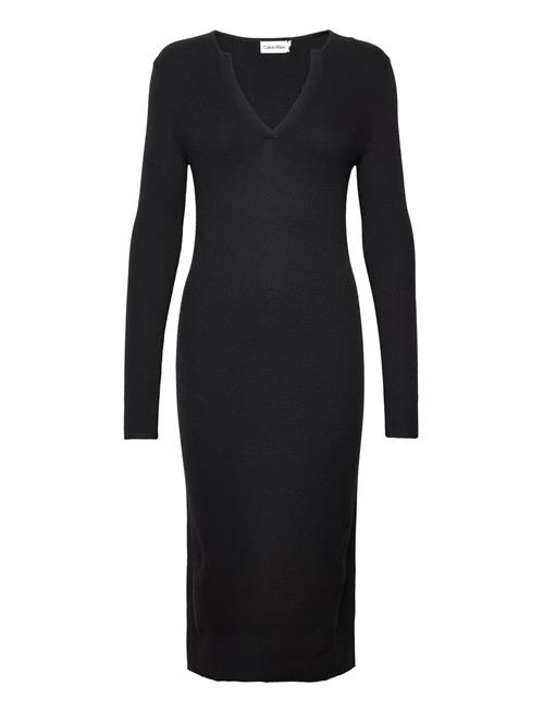 Calvin Klein Rib Open Neck Dress Calvin Klein Black