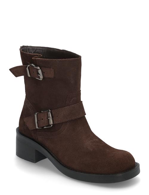 Se Bianco Biaharper Mid Calf Biker Boot Oily Suede Bianco Brown ved Booztlet