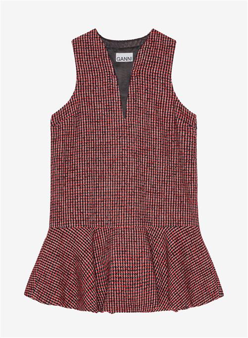 Ganni Woollen Check Mini Dress Racing Red