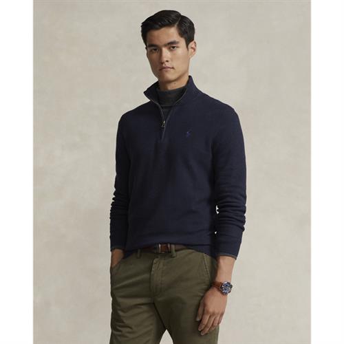 Polo Ralph Lauren Meshknit Cotton Quarter-zip Sweater Mand Navy Htr Turtlenecks Str XS - Bomuld hos Magasin