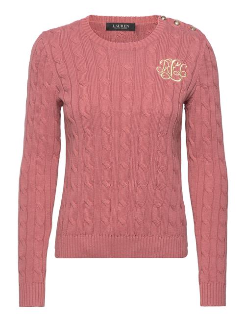 Lauren Ralph Lauren Button-Trim Cable-Knit Cotton Sweater Lauren Ralph Lauren Pink