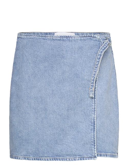 Calvin Klein Jeans Buckle Wrap A-Line Denim Skirt Calvin Klein Jeans Blue