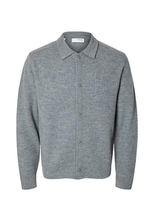 Slhreason Ls Knit Boiled Wool Cardigan Selected Grey