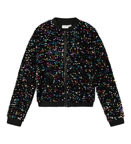 Se Name It Bomberjakke - NkfRunica - Black/multi m. Parlietter ved KidsWorld