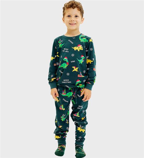 Se Jule-Sweaters Nattøj - Dino Christmas - Grøn ved KidsWorld