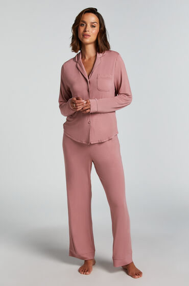 Se Hunkemöller Pyjamasbukser Jersey pink ved Hunkemøller