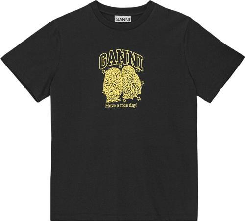 Ganni Basic Jersey Owls Relaxed Tshirt Kvinde Phantom Kortærmede T-shirts Str S - hos Magasin