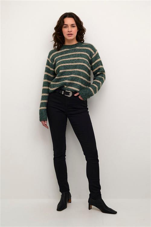 Se Kaffe Katrina Striped Pullover Kvinde Green Mel. / Feather Gray Mel. Langærmede Bluser Str L - hos Magasin ved Magasin