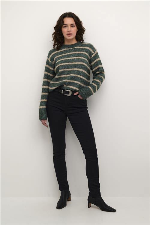 Kaffe Katrina Striped Pullover Kvinde Green Mel. / Feather Gray Mel. Langærmede Bluser Str XL - hos Magasin