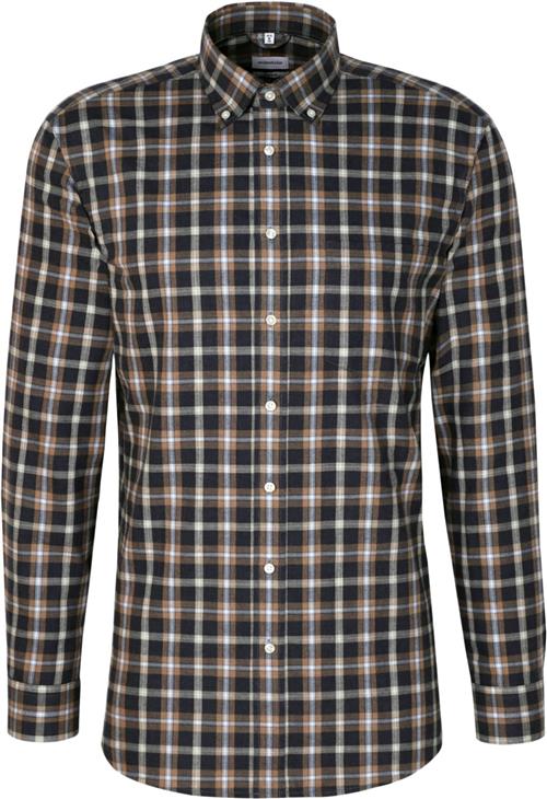 Seidensticker Flannel Shirt Regular Long Sleeve Buttondown-collar Check Mand Blue Langærmede Skjorter Str 46 - Bomuld hos Magasin