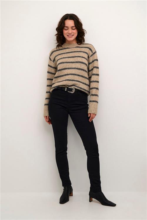 Kaffe Katrina Striped Pullover Kvinde Feather Gray Melange Stripe Langærmede Bluser Str L - hos Magasin